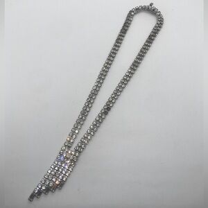 Vtg Weiss Rhinestone Tassel Statement Necklace 18” + 2.4” Drop